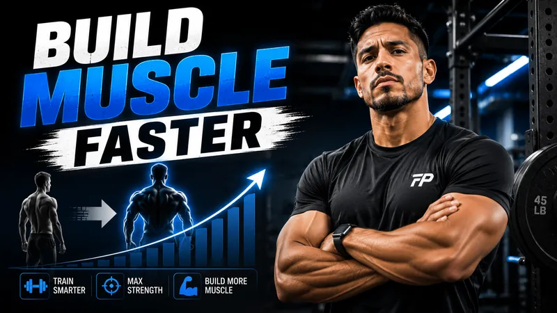 A fitness thumbnail featuring a presenter, training silhouettes, and a bold blue-and-white headline.