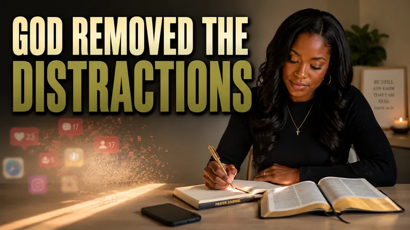 A faith-themed thumbnail contrasting notification imagery with a quiet journaling scene.