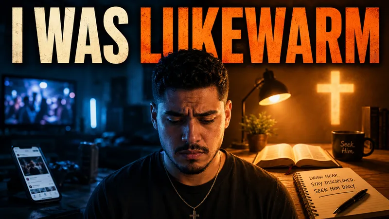 A faith-themed thumbnail pairing a reflective presenter with split cool-and-warm lighting.