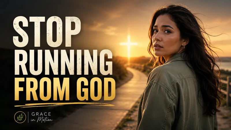 A faith-themed thumbnail combining a wind-swept portrait with large gold typography.