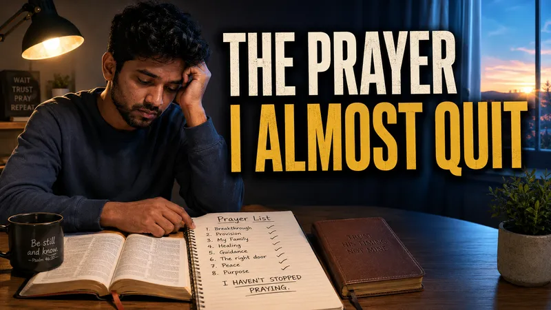 A faith-themed thumbnail using a desk portrait, written prayer, and warm gold headline.