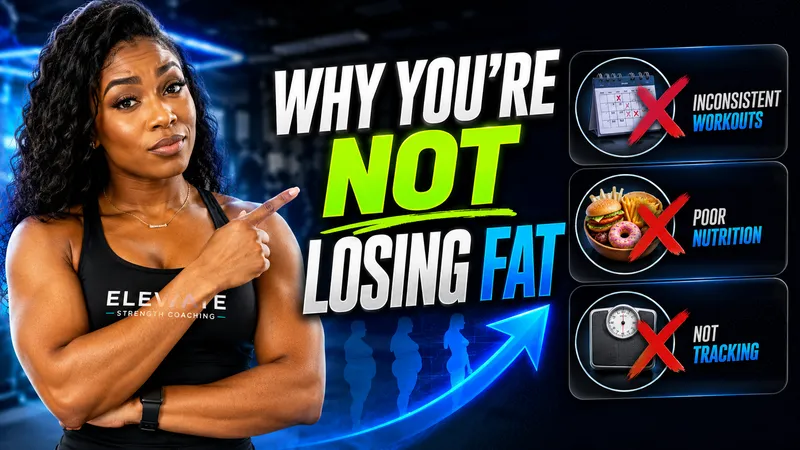A fitness thumbnail with a presenter, illustrated training notes, and high-contrast yellow typography.