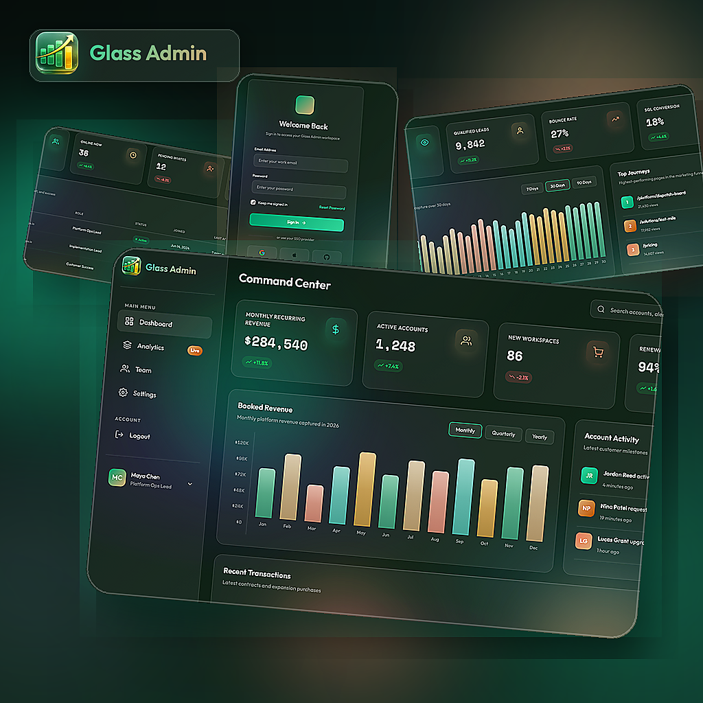 GlassDash finance dashboard preview